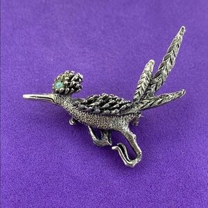 💛 Vintage Silver Road Runner Bird Brooch